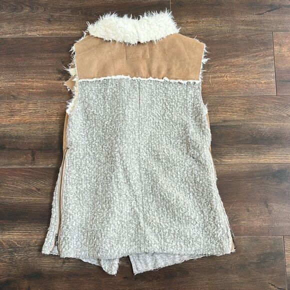 Saturday Sunday Anthropologie Faux Suede Sherpa Moto Long Zip Vest Cozy Western - Picture 7 of 14